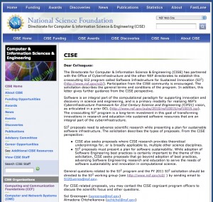 NSF/CISE:  Dear Colleague Letter on Software Infrastructure for Sustained Innovation (SI2)
