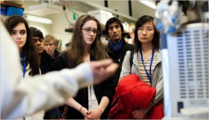 High school students, above, considering science-related majors, visiting an engineering lab at Yale [image courtesy The New York Times].